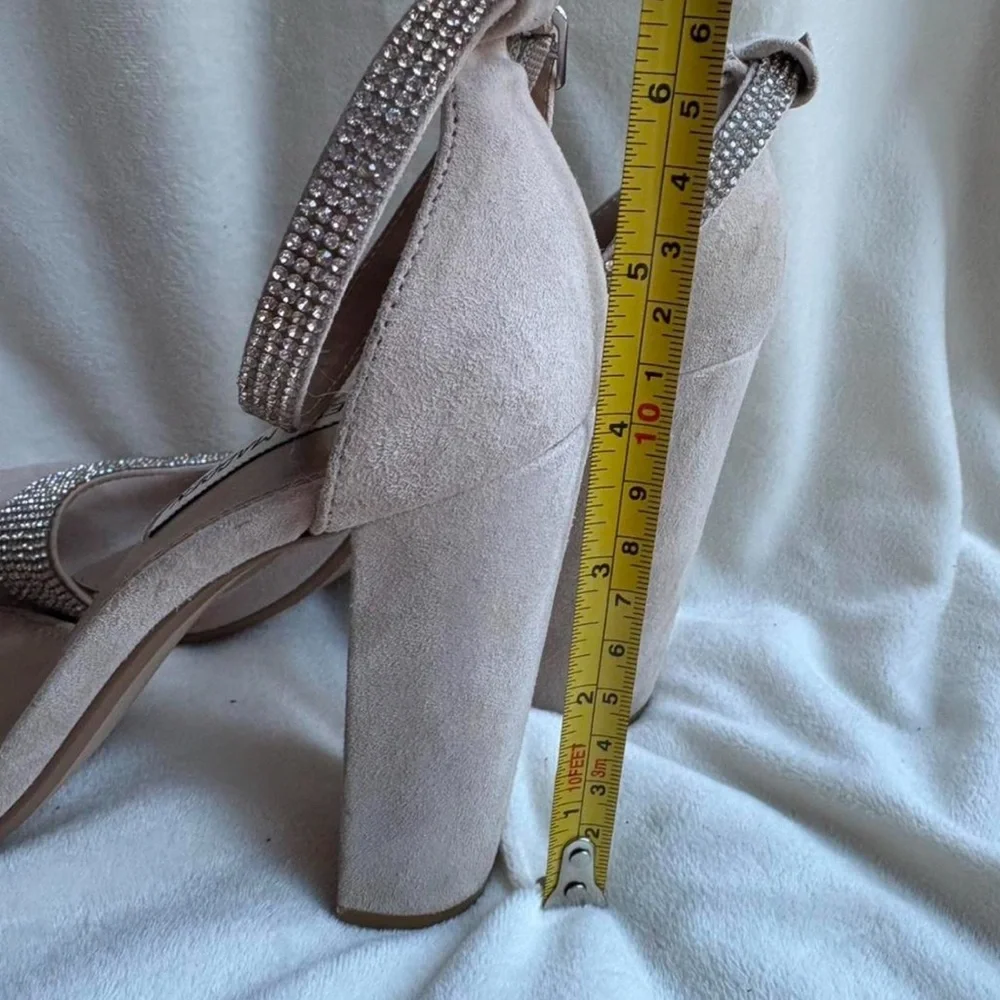 Steve Madden Kalina Rhinestone Nude Suede Heels - Picture 6 of 6